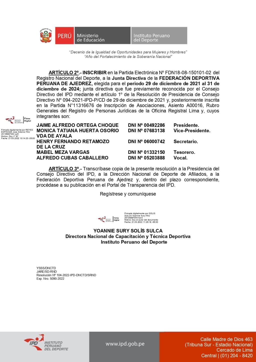 Renade Inscripción en el RENADE - Federación Deportiva Peruana de Ajedrez