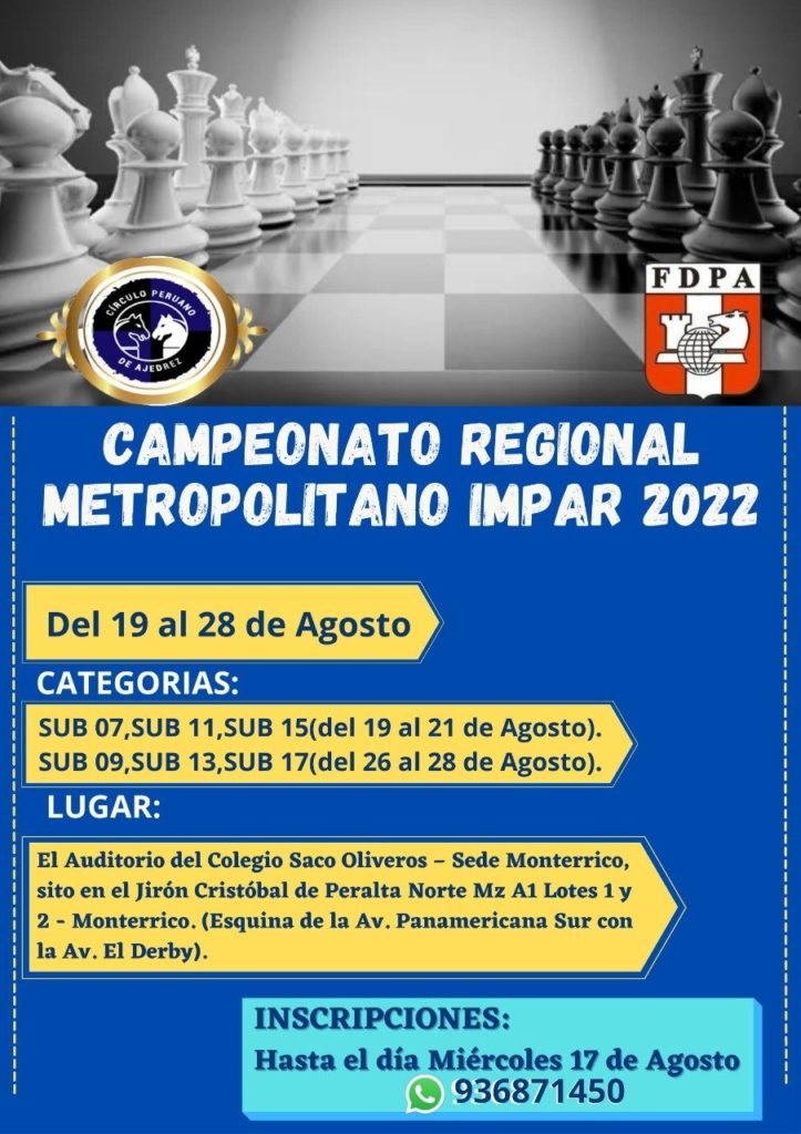 Lima, Per.- Torneo de Ajedrez El Ataque Tromposky, 30 ago 2018 - Torre 64 -  Ajedrez Peruano