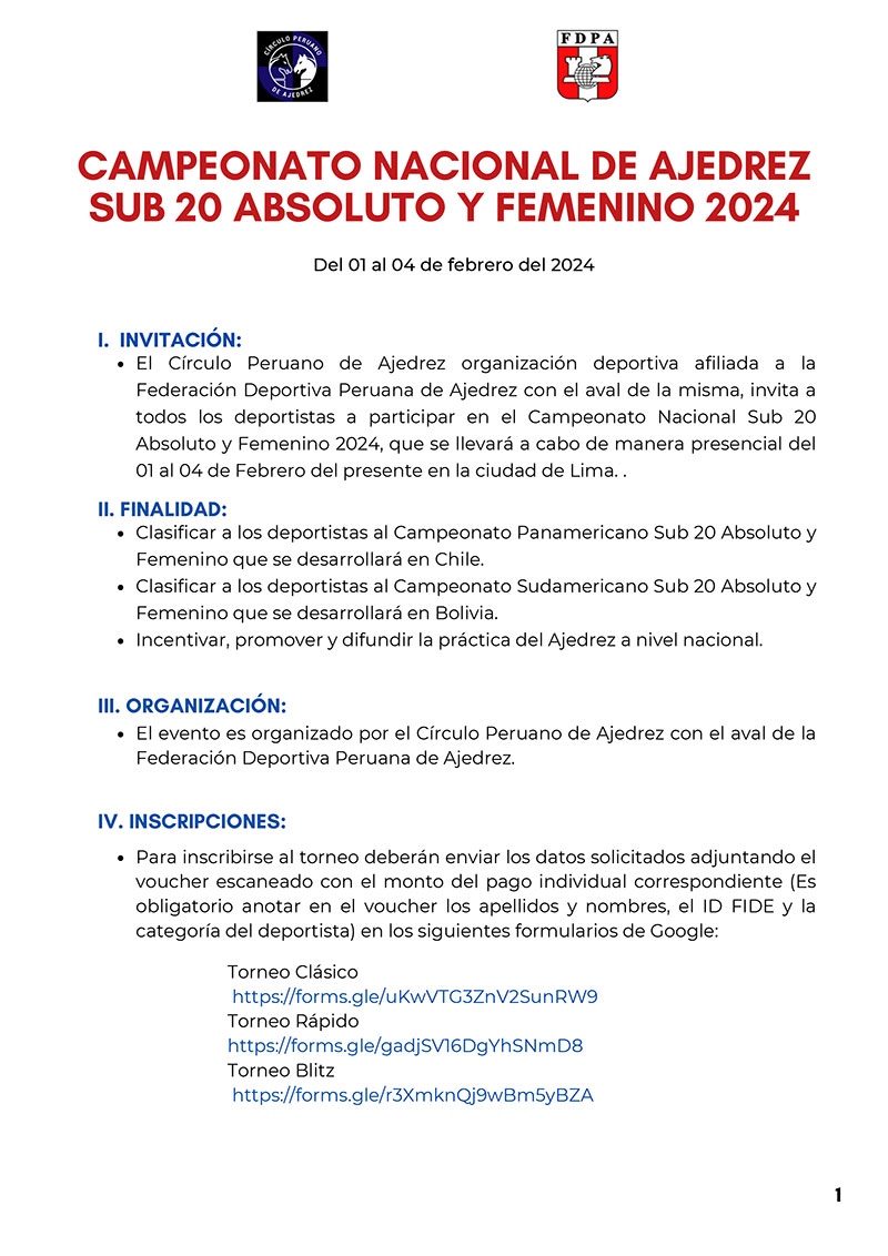 CAMPEONATO NACIONAL DE AJEDREZ SUB 20 ABSOLUTO Y FEMENINO 2024