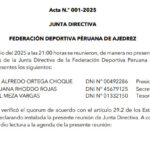 Acta Nro. 001-2025 JUNTA DIRECTIVA FEDERACIÓN DEPORTIVA PÈRUANA DE AJEDREZ
